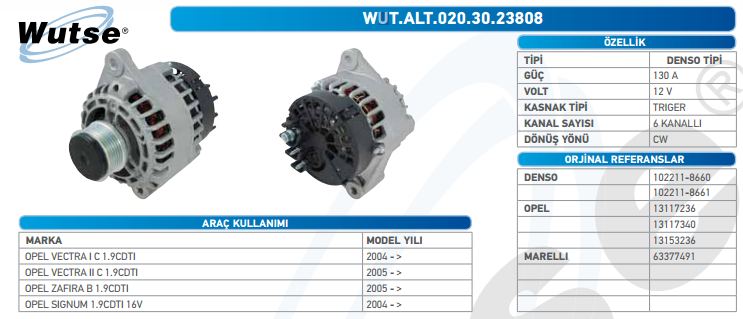 ALTERNATÖR 12V (DENSO TİPİ) 130A OPEL VEC.C 1.9CDTI 04