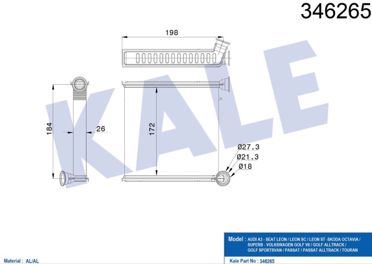 KALORİFER RADYATÖRÜ (BRAZING) VW GOLF VII-PASSAT 1,2-1,4-1,8TFSI 1,6