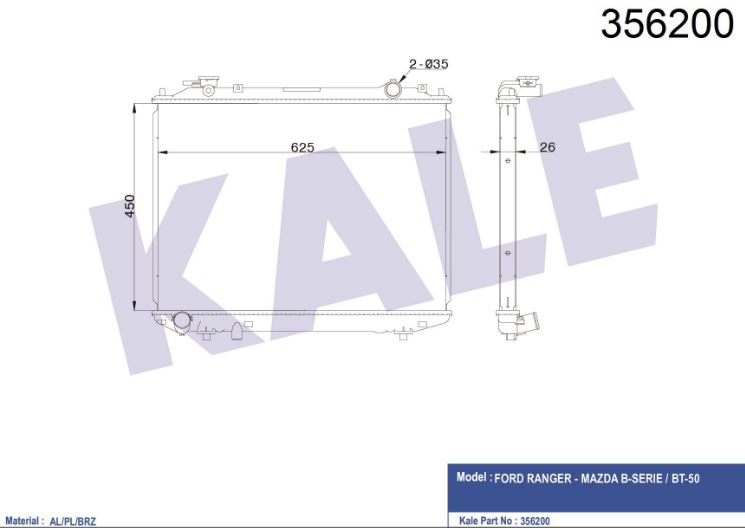 SU RADYATÖRÜ (BRAZING)(MT) RANGER / MAZDA B SERIE / BT-50