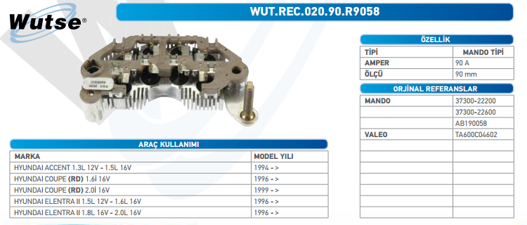 DİOT TABLASI (MANDO TİPİ) 90A ACCENT 1.5 97-01/ELANTRA II