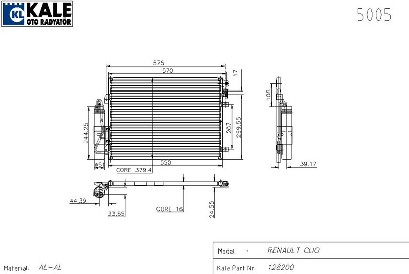 KLİMA RADYATÖRÜ (BRAZING)(KURUTUCULU) CLIO 1,5 DİSEL (1 SIRA AL+PL)