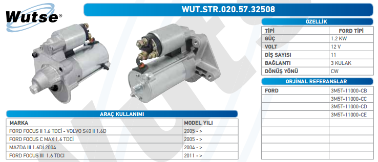 MARŞ MOTORU 12V (MOTORCRAFT TİPİ) FOCUS II 1.6 04-