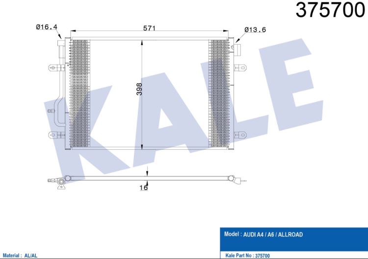 KLİMA RADYATÖRÜ (BRAZING)(KURUTUCUSUZ) AUDI A6 AL/AL 615X420X18