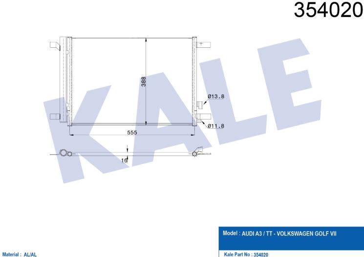 KLİMA RADYATÖRÜ (BRAZING)(KURUTUCULU) AUDI A3 / TT - VOLKSWAGEN GOLF VI