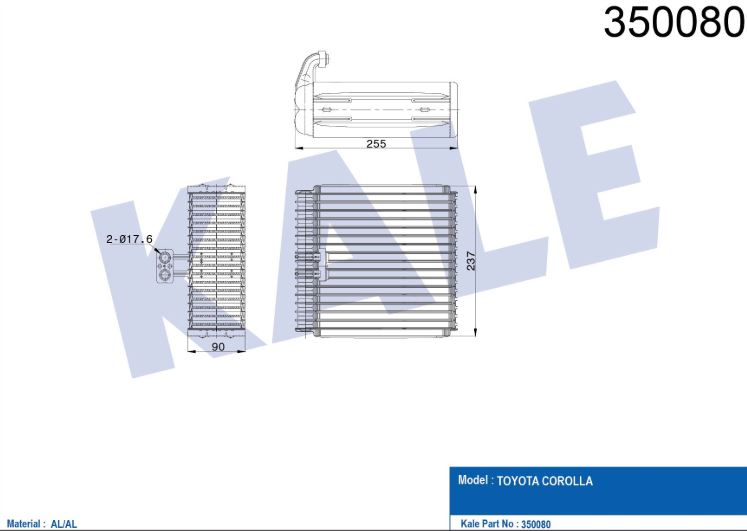 EVAPORATOR (BRAZING) TOYOTA COROLLA 1.3 1.4 1.6 1.8 1.6Sİ 1.8GT 1.4/1.6/1.8 16V 2.0D-4D 92-97 (255X237X90)