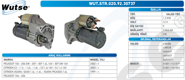 MARŞ MOTORU 12V (VALEO TİPİ) PEUGEOT 207-307 05-/C2