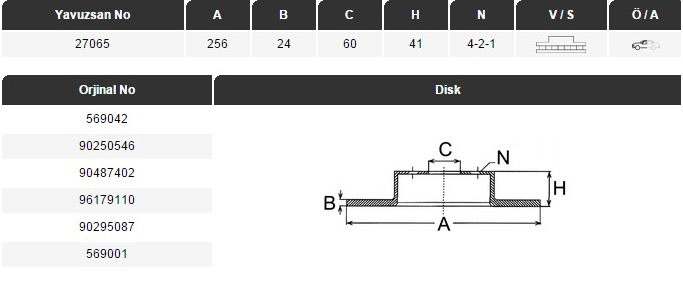 FREN DİSKİ (ÖN)(256MM) ASTRA F 91-98,VECTRA A-B 89-95