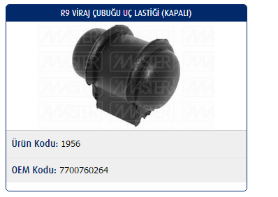 VİRAJ ÇUBUĞU LASTİĞİ RENAULT R9 / R19 / MEGANE I