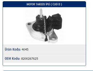 MOTOR TAKOZU (İPLİ) RENAULT CLIO II 1.5 DCİ-1.9D / KANGOO 1.5 DCİ-1.9D / R19 EXPRESS 1.5 DCİ-1.9D