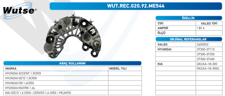 DİOT TABLASI (VALEO TİPİ) HYUNDAI ACCENT 1.5-GETZ 1.5-KIA