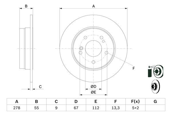 FREN DİSKİ (ARKA)(277,8MM) MB 124 Cabrio 300 CE-24 92-93 / C-SERISI C 200 Kompressor 95-00 / E-SERISI Cabrio E 320 93-98 / SLK 320 00-04