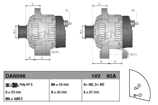 ALTERNATOR 12V. 90A. ALFA ROMEO MITO 1.3 08-10 / FIAT PUNTO EVO 1.3 D 09-12