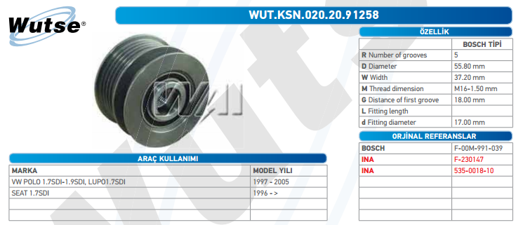 ALTERNATÖR KASNAĞI (BOSCH TİPİ) VW POLO 1,7SDI-1,9SDI