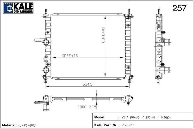 SU RADYATÖRÜ (BRAZING)(AT/MT) FIAT BRAVA/MAREA 1.6İ 16V (1 SIRA ALB)