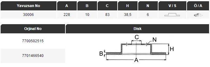 FREN DİSKİ (ÖN)(228MM) RENAULT R12 72-/1300/1310 72-