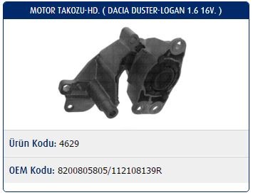 MOTOR TAKOZU DACIA DACIA DUSTER 1.6 16V / LOGAN 1.6 16V