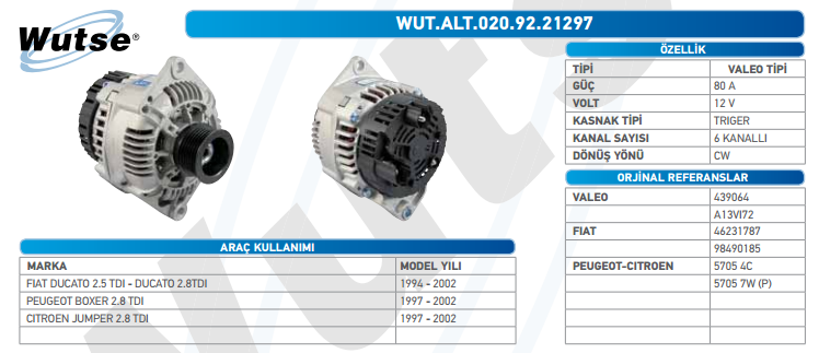 ALTERNATÖR 12V (VALEO TİPİ) 80A FI DUCATO 2.5TDI-2.8TDI 94-02