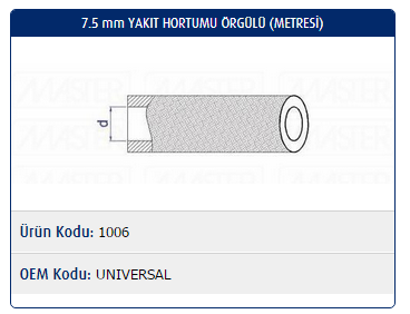 7.5mm YAKIT HORTUMU ÖRGÜLÜ (METRESİ) UNIVERSAL