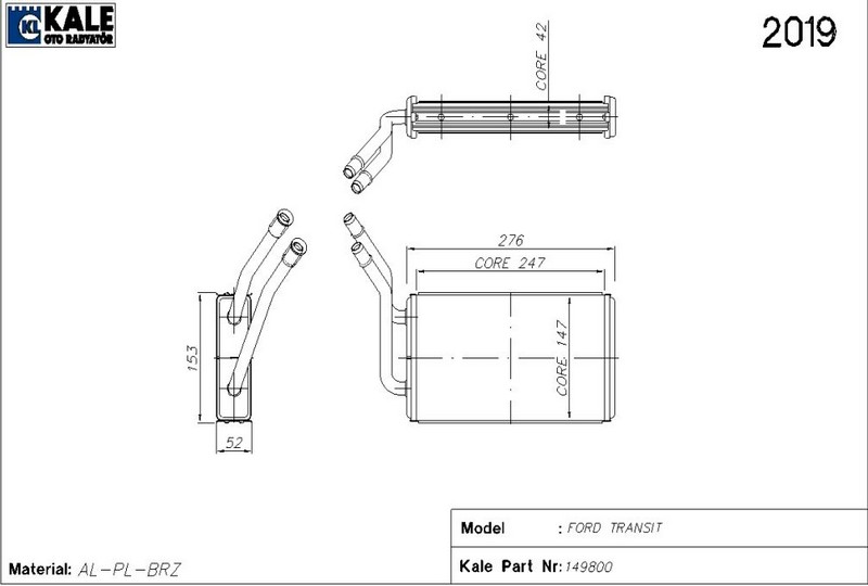 KALORİFER RADYATÖRÜ (BRAZING) FORD TRANSIT TURBO T15 2.0/2.4TDCI 96-99 / 01-06 (2 SIRA ALB)