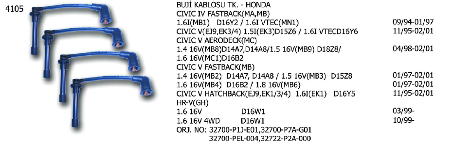 BUJİ KABLOSU TK. HONDA CIVIC IV / V