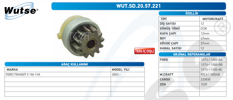 MARŞ DİŞLİSİ (M.CRAF TİPİ) 12T FORD V184 İÇ DİŞLİSİ