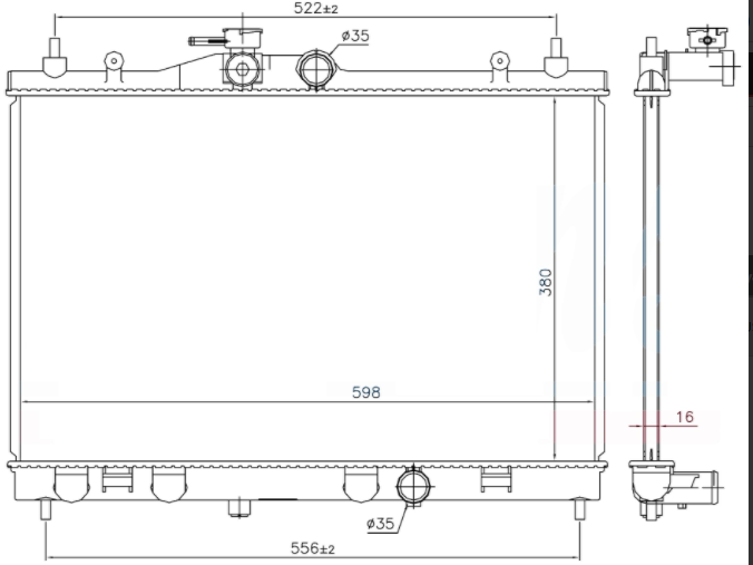 SU RADYATÖRÜ (BRAZING)(BNI361) NİSSAN JUKE 1.6İ 2010+/BLUEBİRD 2.0İ 2006+ (380X598X16)