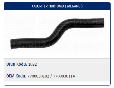 KALORİFER HORTUMU RENAULT MEGANE I 2.0 8V / SCENIC I 2.0 8V