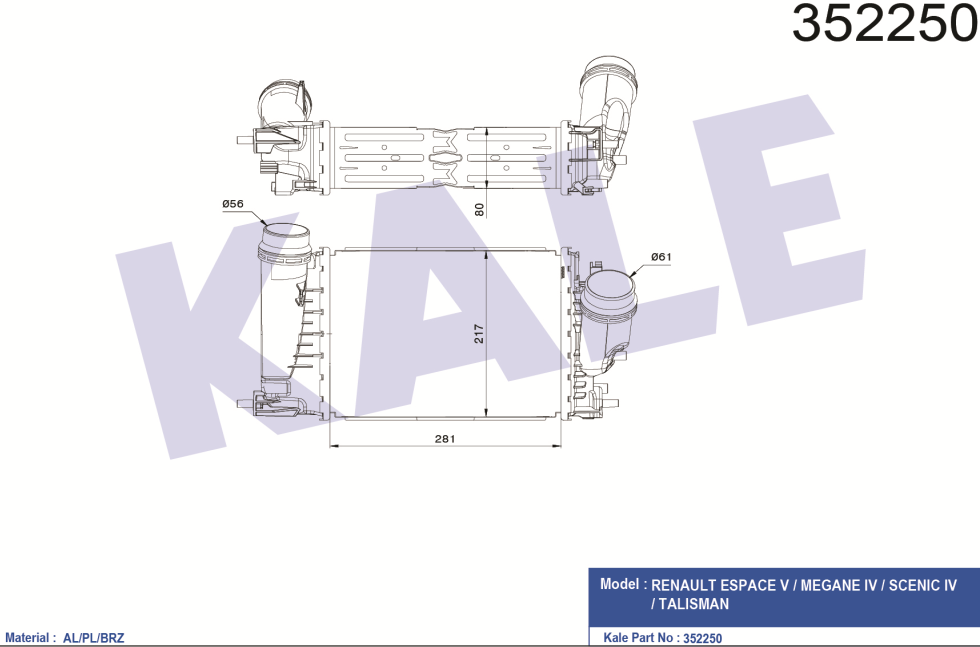 INTERCOOLER (BRAZING) RENAULT ESPACE V / MEGANE IV / SCENIC IV / TALISMAN 1.6 DCI / TCE 15-