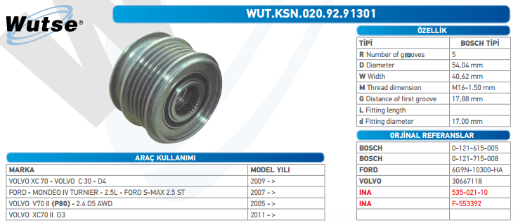 ALTERNATÖR KASNAĞI (BOSCH TİPİ) FORD MONDEO-VOLVO XC70 2009-