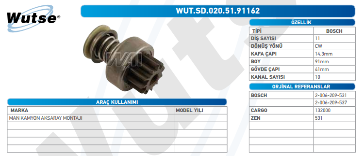 MARŞ DİŞLİSİ (BOSCH TİPİ) 11T MAN AKSARAY MONTAJI