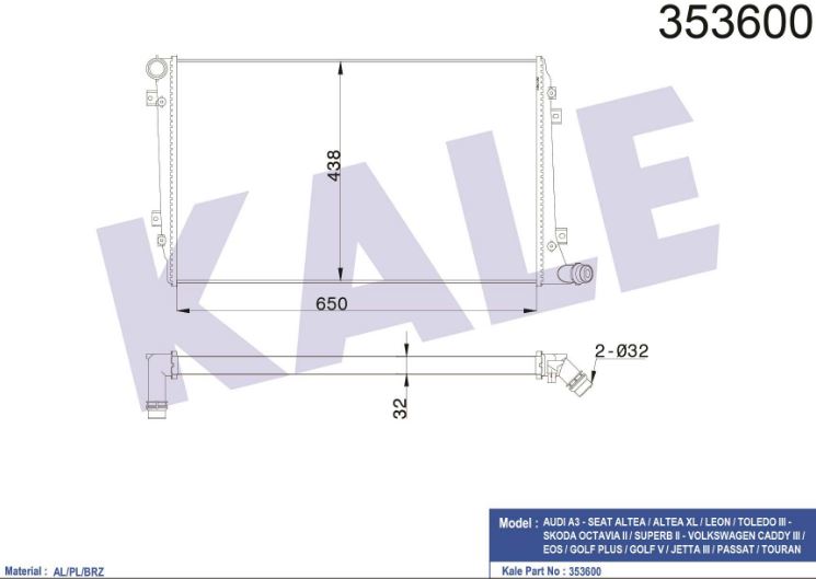 SU RADYATÖRÜ (BRAZING)(MT) AUDI A3 / SEAT ALTEA-LEON-TOLEDO II