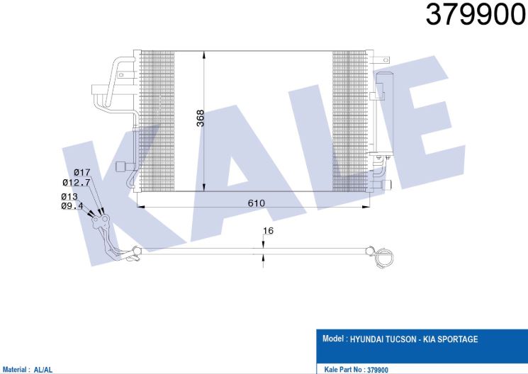 KLİMA RADYATÖRÜ (BRAZING)(AT/MT)(KURUTUCULU) KIA SONATA 2.4-3.3 (05+) TUCSON-S