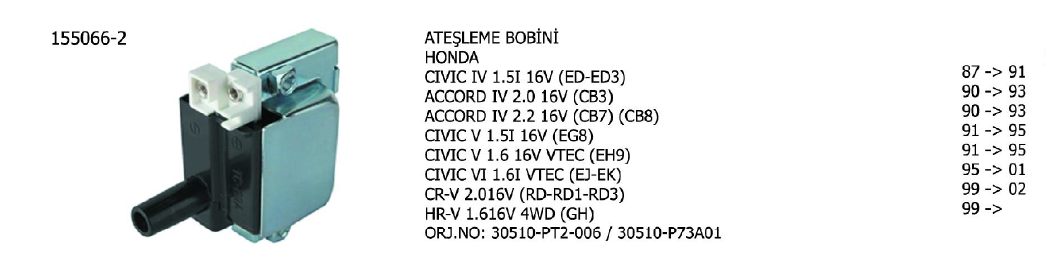 ATEŞLEME BOBİNİ HONDA ACCORD VIII 2.0 08- / CIVIC VIII 1.8 06- / CRV-III 2.0