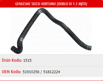 GENLEŞME ŞİŞESİ HORTUMU FIAT DOBLO III 1.3 MJTD 09-