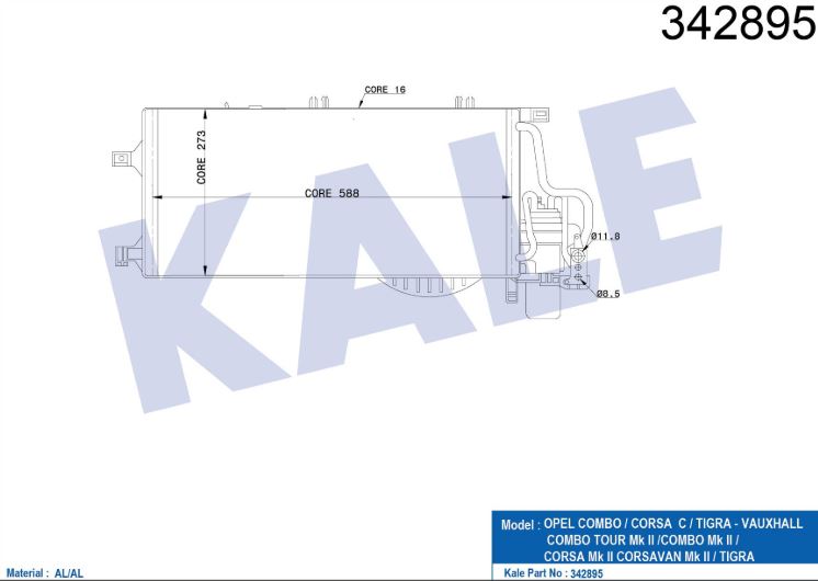 KLİMA RADYATÖRÜ (BRAZING)(KURUTUCULU) OPEL COMBO / CORSA C / TIGRA TWIN