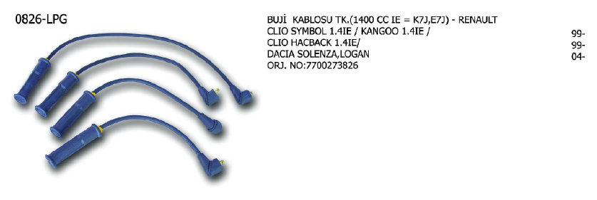 BUJİ KABLOSU TAKIMI RENAULT CLIO 98-05 / KANGOO 97- / LOGAN 04- / MEGANE 99-03 / THALIA 00-