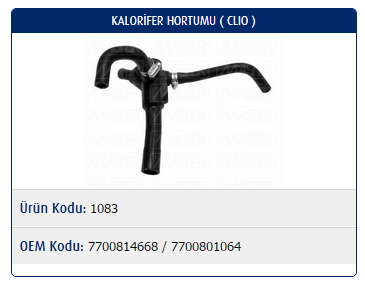 KALORİFER HORTUMU RENAULT CLIO I