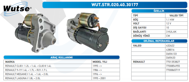 MARŞ MOTORU 12V (VALEO TİPİ) CLIO 1,2/R9/R19/MGN I