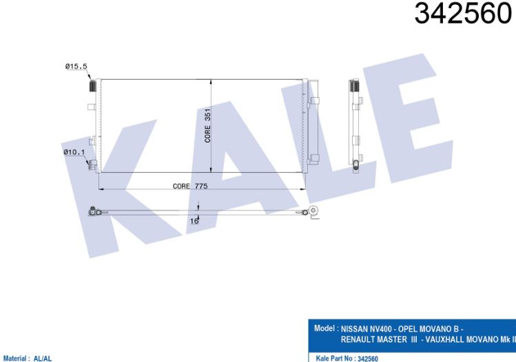 KLİMA RADYATÖRÜ (BRAZING)(MT)(KURUTUCULU) RENAULT MASTER III / MOVANO