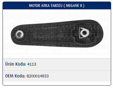 MOTOR TAKOZU (ARKA) RENAULT MEGANE II 1.4-1.6 / SCENIC II 1.4-1.6