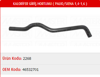 KALORİFER GİRİŞ HORTUMU FIAT PALIO 1.4-1.6 16V 97-02 / SIENA 1.4-1.6 16V 97-02