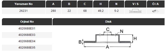 FREN DİSKİ (ÖN)(280MM) MAXİMA 2.0-3.0I 94-00