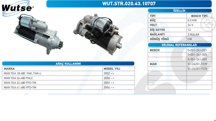 MARŞ MOTORU 24V (BOSCH TİPİ) 24V.MAN T.G.A 02-/04-