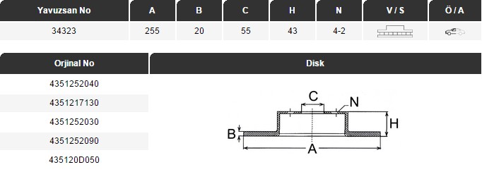 FREN DİSKİ (ÖN)(255MM) YARIS 99-03 1.1