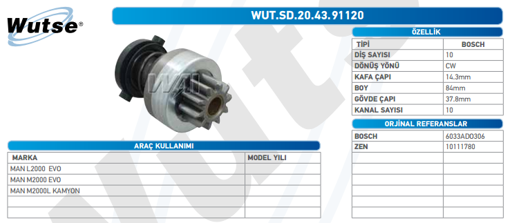 MARŞ DİŞLİSİ (BOSCH) 10T MAN L2000 EVO-M2000 EVO