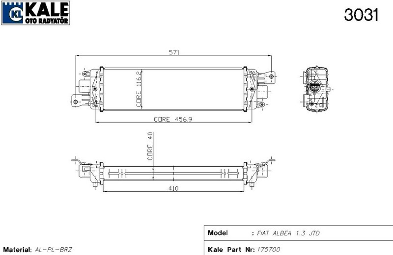 INTERCOOLER (BRAZING)(MT) ALBEA 1.3 JTD (AL+AL)