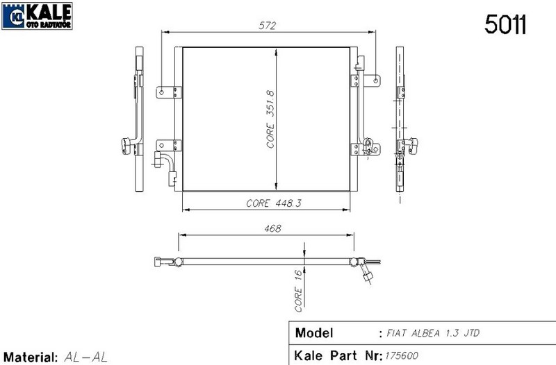 KLİMA RADYATÖRÜ (BRAZING)(KURUTUCUSUZ) FIAT ALBEA  / PALIO 1.3JTD 02-  (1 SIRA ALB)