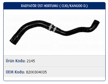 RADYATÖR ÜST HORTUMU RENAULT CLIO II 1.5 K9K / KANGOO 1.5 K9K