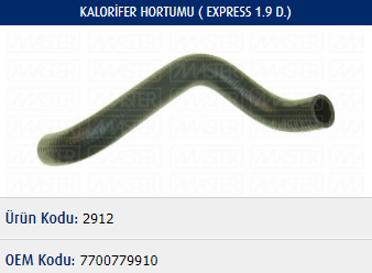 KALORİFER HORTUMU RENAULT EXPRESS 1.9D