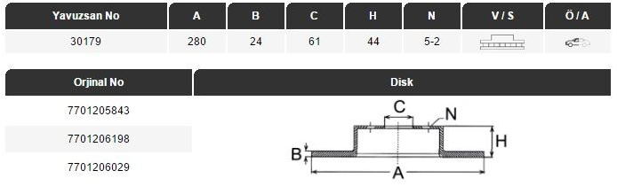 FREN DİSKİ (ÖN)(280MM) RENAULT ESPACE III 1.9 DTI-2.0-2.2 12V TD-3.0 96-11 / LAGUNA I 1.9 DTI-2.0 16V-2.2 DT-3.0 24V 95-11 / SAFRANE I 2.5 DT-3.0 V6 92-12 / SAFRANE II 2.0 16V-2.2 DT-2.5 20V-2.9 24V-3.0 V6 96-07 / SCENIC I